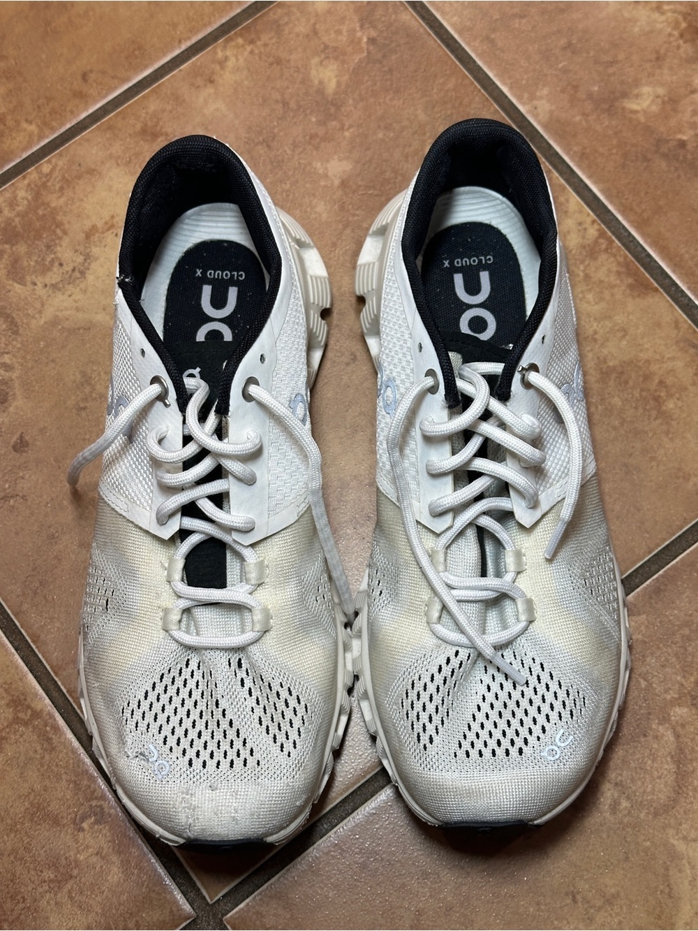 On Running Cloud X Women's Athletic Shoes in White and Black - 8
